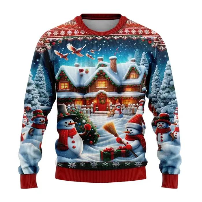 Hommes femmes sweat-shirt de noël 3D bonhomme de neige de noël Santa imprimé laid pull de noël unise