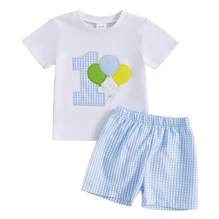 Tenue de premier anniversaire pour bébé garçon, t-shirt à manches courtes et Short avec 1 ballon, vê