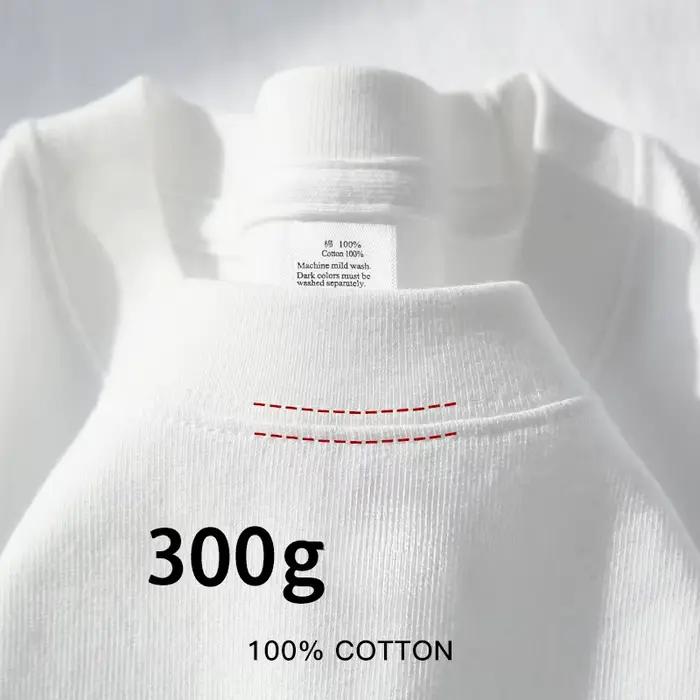 T-shirt à manches courtes en coton épais, Beige, 300g, col rond, ample et Base, pour hommes et femme