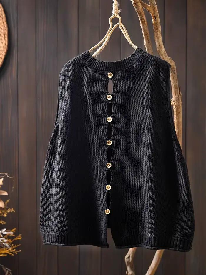 Gilet tricoté en fil de coton pour femme, ample, grande Version, décontracté, polyvalent, pull sans 