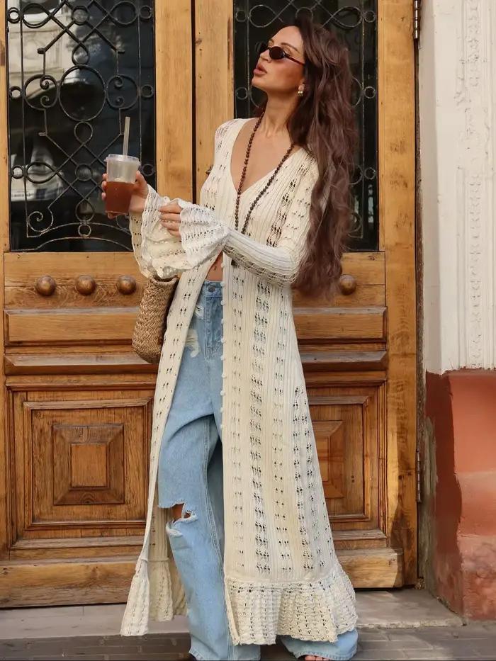 Robe pull longue à boutonnage creux pour femmes, robes de soirée d'été, robe de plage de vacances él
