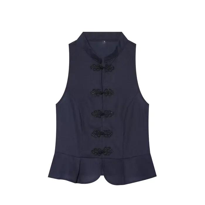 KONDALA Chic Vintage Fashion 2026 Gilet Noir Femme Été Nœud Élégant Zippé Sans Manches Streetwear Co