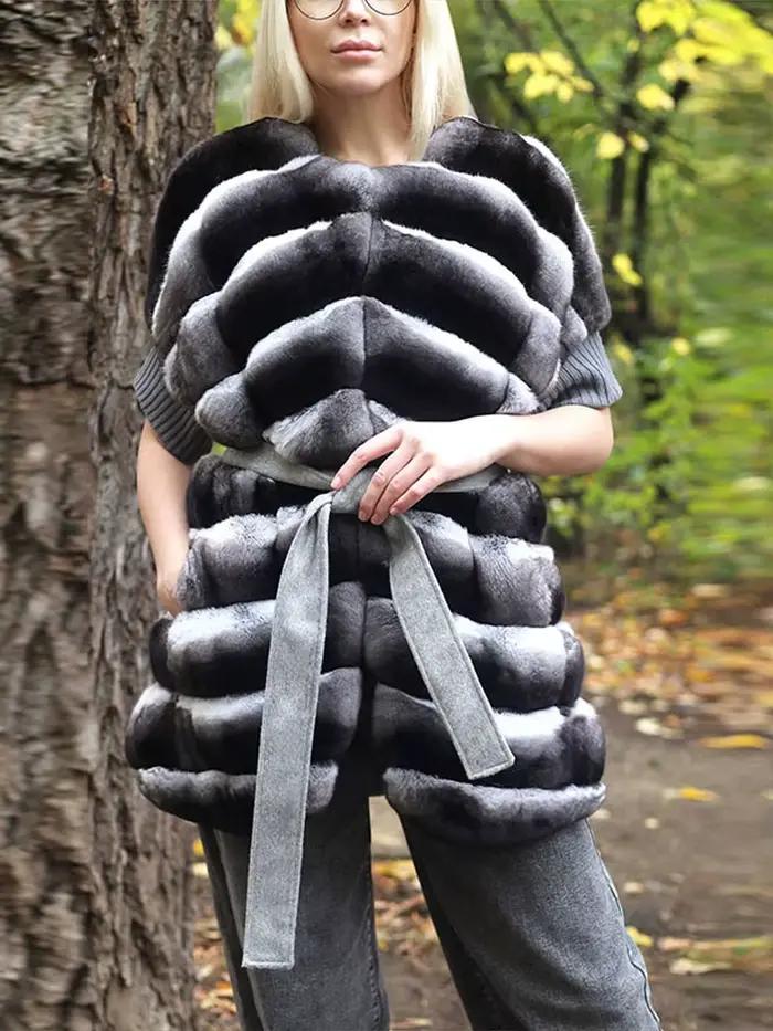 Manteau de fourrure pour femmes, gilet avec ceinture en fausse fourrure, vestes d'hiver à la mode, g