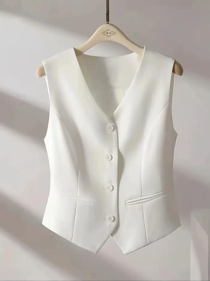 Gilet sans manches pour femmes, col en v, bouton, coupe sur le devant, style décontracté, avec routi