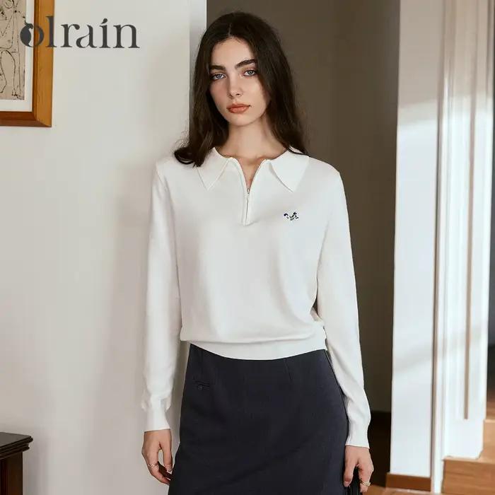 Pull tricoté à col polo OLrain pour femme, collection automne 2026, nouveau modèle polyvalent et sim