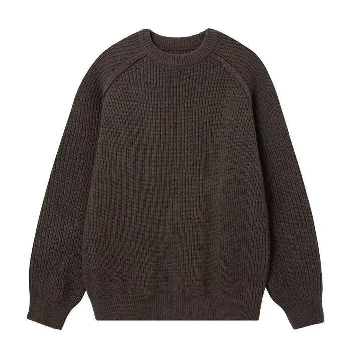 Pull à col rond avec ligne d'épaule tridimensionnelle, Texture automne-hiver, aiguille épaisse, soli