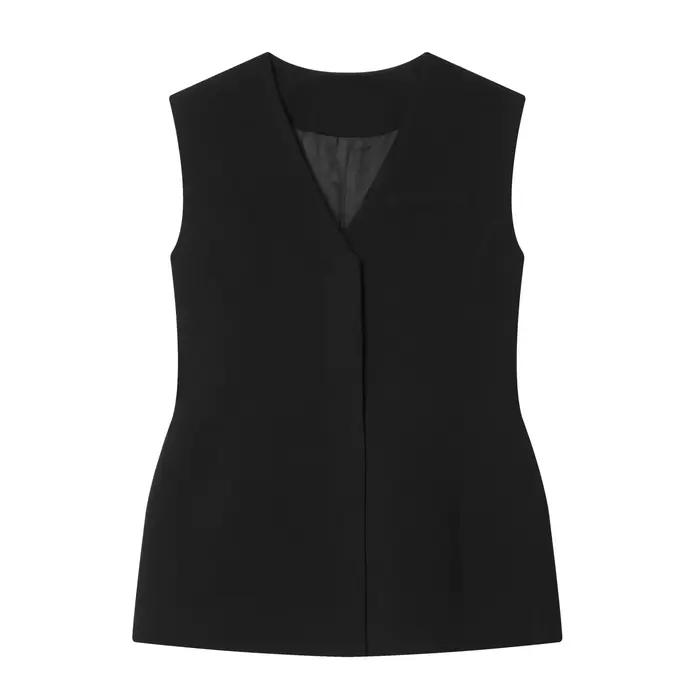 Ensemble gilet sans manches col en V ajusté avec poches et pantalon droit taille mi-haute à bordure 