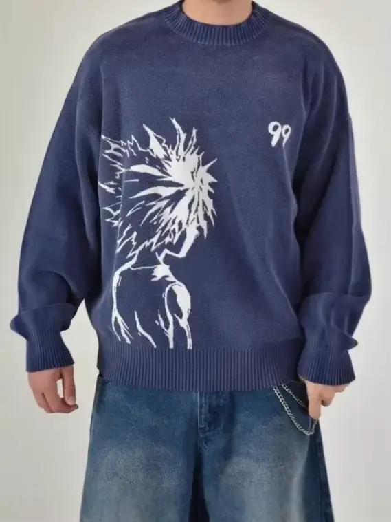 2025 européen et américain pull chaud motif anime jacquard col rond manches longues pull lâche unise