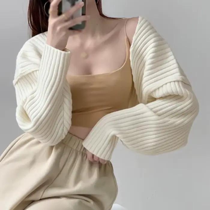 Cardigan boléro court décontracté pour femmes, couleur unie, ouvert sur le devant, pour les soirées 