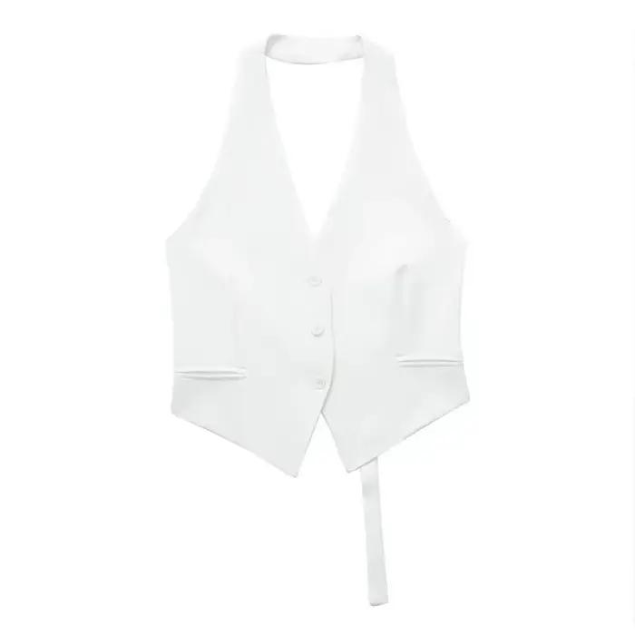 Gilet court sans manches pour femmes, épaules dénudées, dos nu, col en V, gilet court d'été, tenues 