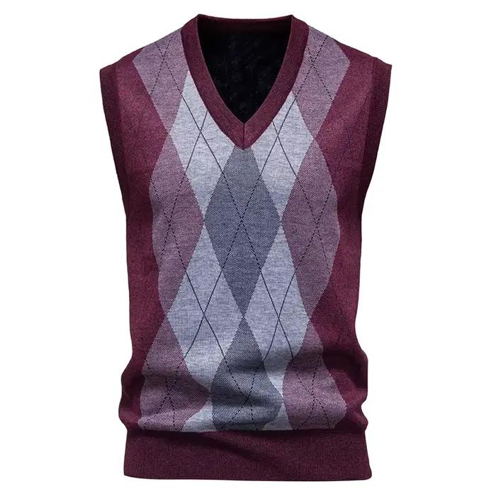 Pull tricoté à col en v pour hommes, chaud, décontracté, mode, grille de diamant, Design de fleurs t