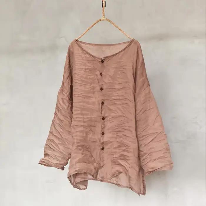 Cardigan fin à col rond pour femmes, chemise et chemisiers grande taille, Mori Girls, Vintage, 2024