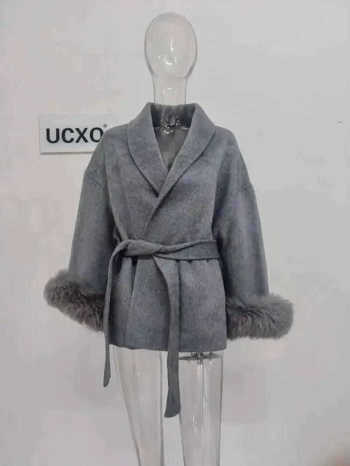 UCXQ-Manteau en laine à manches longues pour femme, pardessus patchwork, veste élégante, beaux vêtem