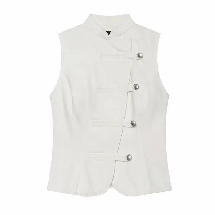 Gilet zippé décontracté vintage pour femme, élégant, sans manches, style urbain, avec garniture à nœ