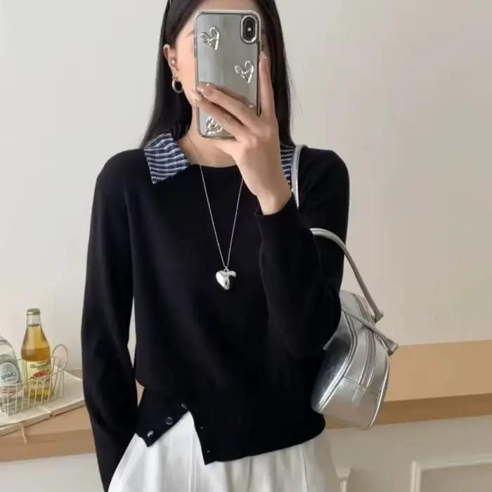 Pull en laine tricoté à carreaux, épissure, automne et hiver, haut deux pièces