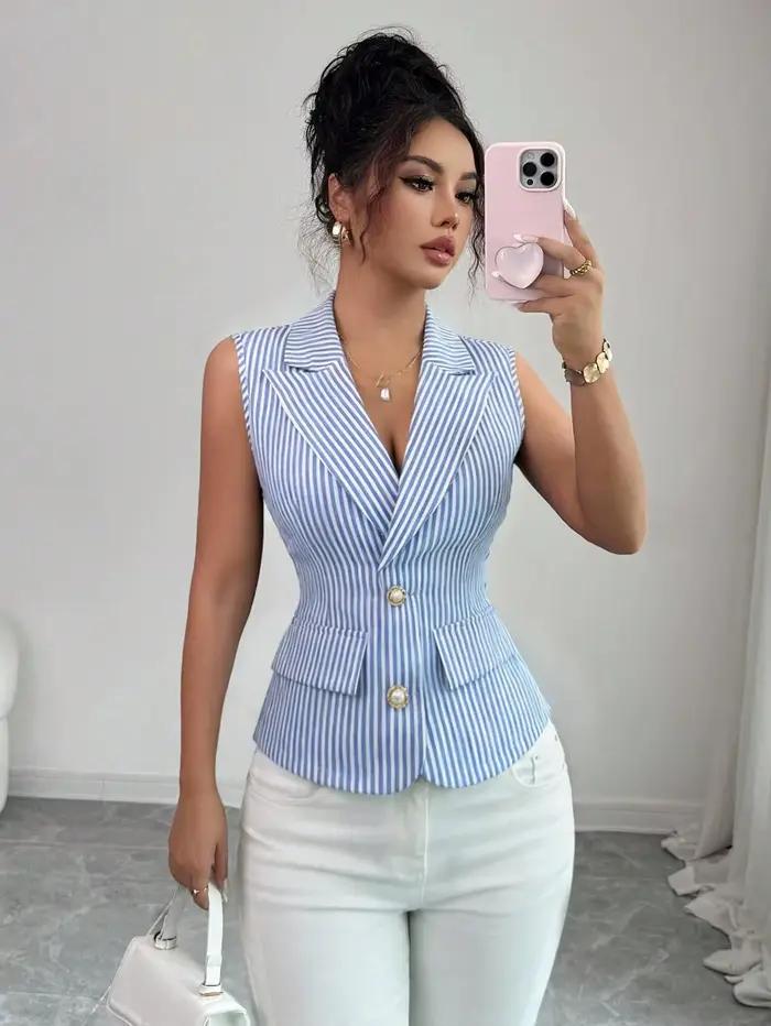Gilet élégant à rayures et boutons pour femme