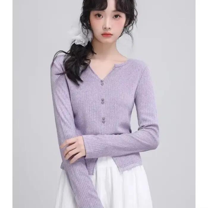 Pull à manches longues et col en v pour femme, nouveau Style, ourlet fendu pour rendre l'apparence, 