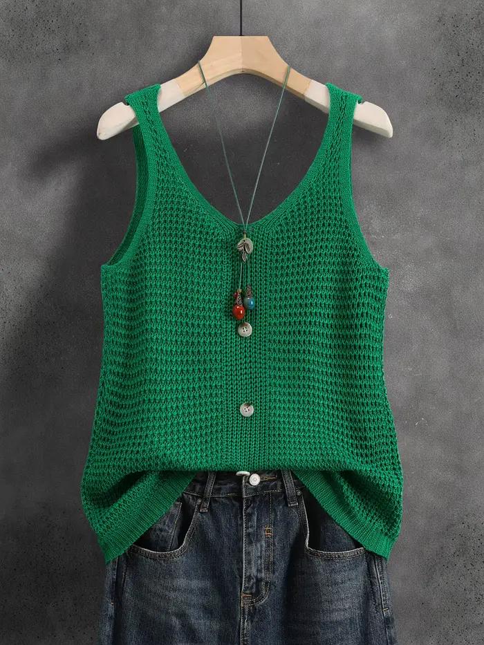 Gilet tricoté sans manches à col en V, réversible avec faux boutons, Nouvelle collection été 2026, H