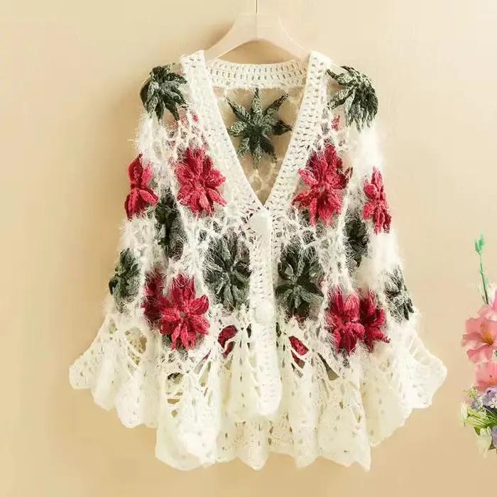 Cardigan en crochet amissié à fleurs pour femmes, pull Joker RapIndustry, manteau 3XL, trois dimensi