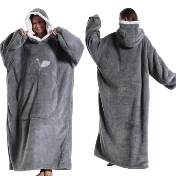 Pull à capuche d'hiver, couverture portable unisexe surdimensionnée avec manches, grande poche, chau