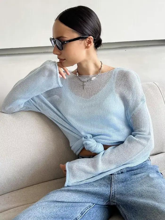 Pull ajouré pour femmes, style européen et américain, tricoté doux et ample, manches longues, nouvel