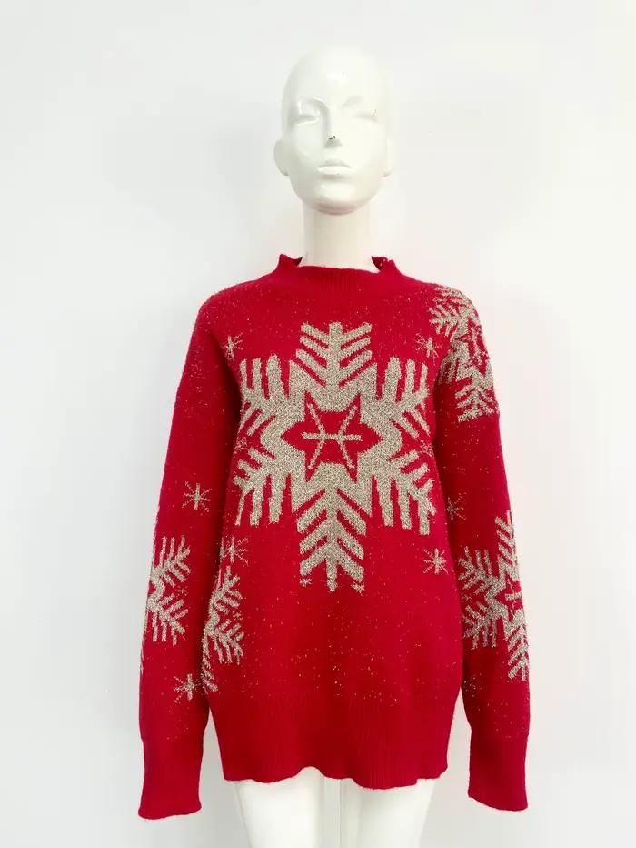 Pull de noël européen, col rond, flocon de neige, renne, Jacquard, tricot ample, Cardigan, nouvelle 