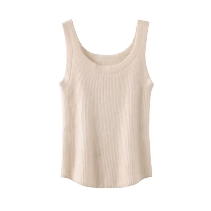 Camisole en tricot à col rond pour femme, 100% cachemire, haute élasticité, glaCrop, précieuse, douc
