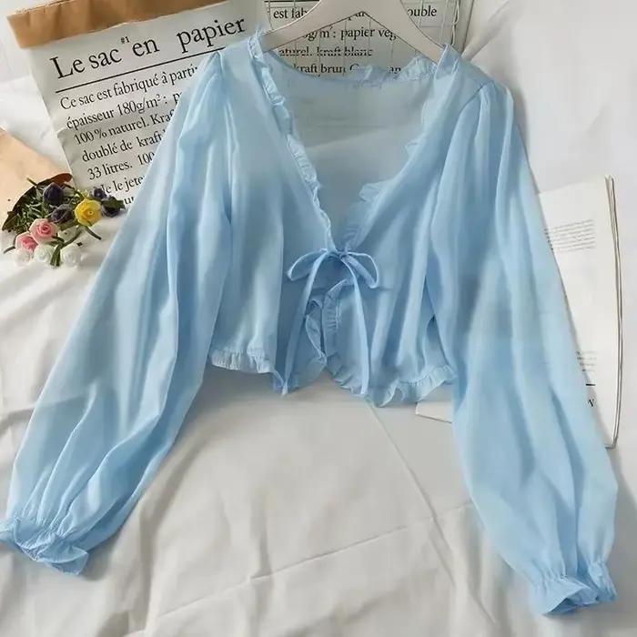 2025 Cardigan chemise femmes mince décontracté dentelle arc été Protection solaire vêtements femmes 