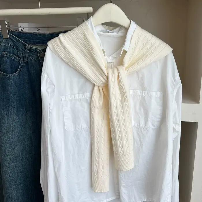 1 pièce : Châle tricoté uni simple pour femme, petite cape élégante et polyvalente, col décoratif po