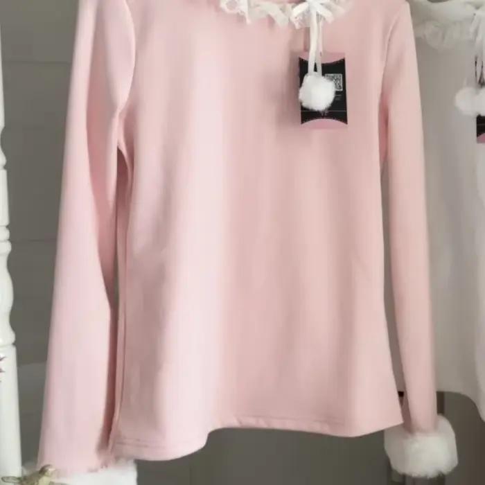 Doux dentelle volants Ropa Mujer 2026 vêtements Femme fourrure épissé à manches longues Pulls Femmes