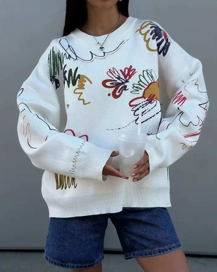 Pull Jacquard couleur pour femmes, nouveau Design de Niche, col rond, haut en tricot, automne 2025
