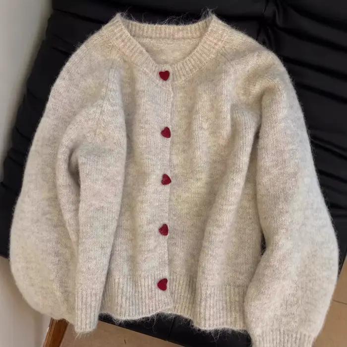 Veste pull à boutons d'amour pour femmes, Cardigan tricoté à col rond, ample, nouvelle collection au