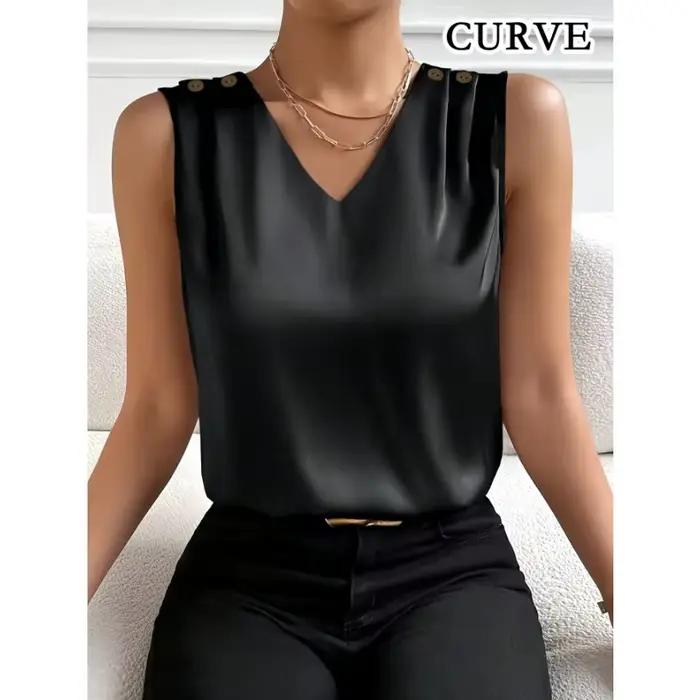 Gilet sans manches décontracté pour femmes, grande taille 1XL-5XL, col en v, couleur unie, décoratio