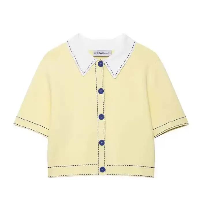 Automne tricoté décontracté col Polo pull femmes mode vêtements d'extérieur fibre de Polyester coupe
