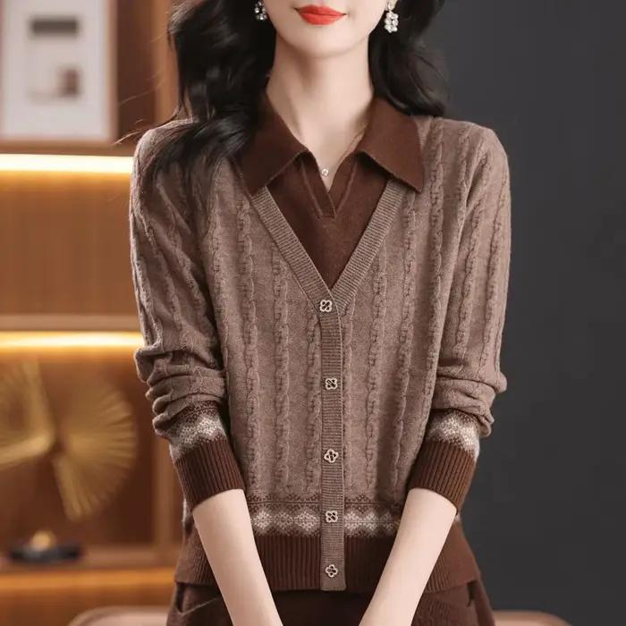 Faux pull deux pièces pour femmes, nouvelle mode printemps et automne, chemise ample et polyvalente,