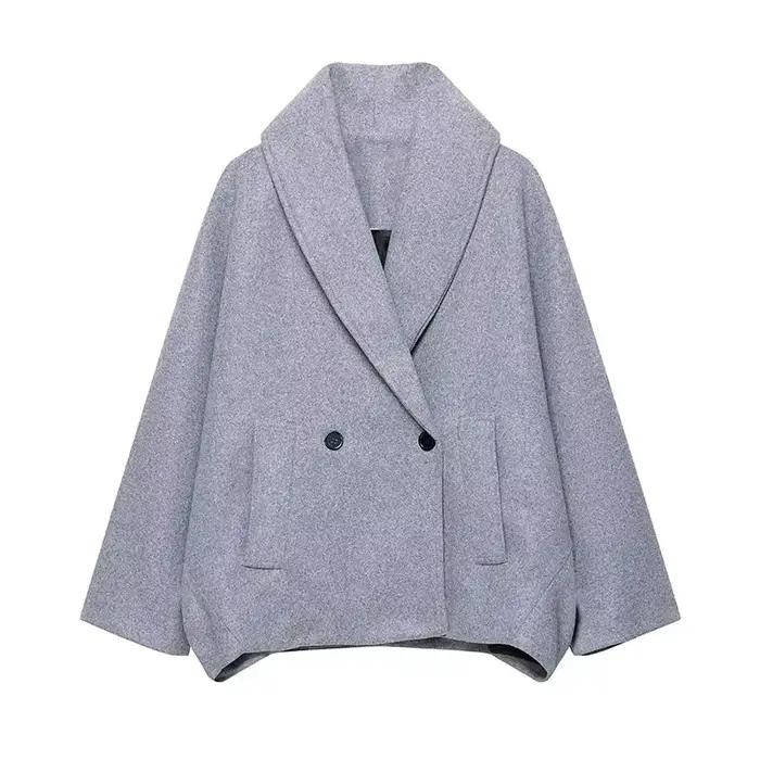 Manteau en Tweed à revers élégant pour femme, Vintage, Chic, ample, simple boutonnage, gris, pardess