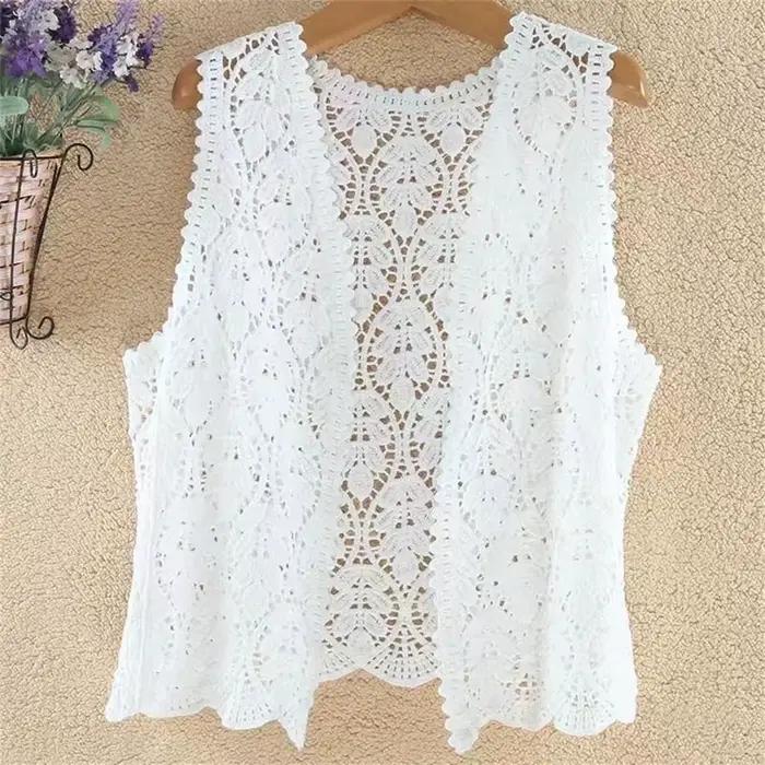 Cardigan évidé en tricot au crochet pour femmes, haut pull élégant, mode coréenne, printemps, été, n