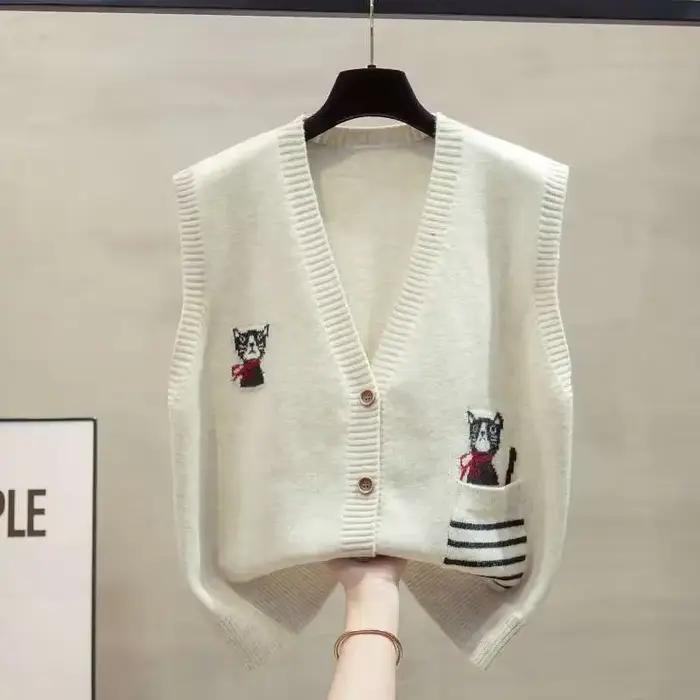 Cardigan tricoté à col en v pour femme, vêtement d'extérieur ample, avec Clip cheval, pull superposé