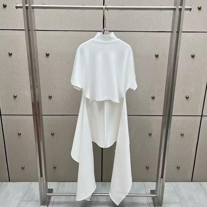 T-shirt à col montant pour femme, haut asymétrique court devant et long derrière, pull décontracté, 