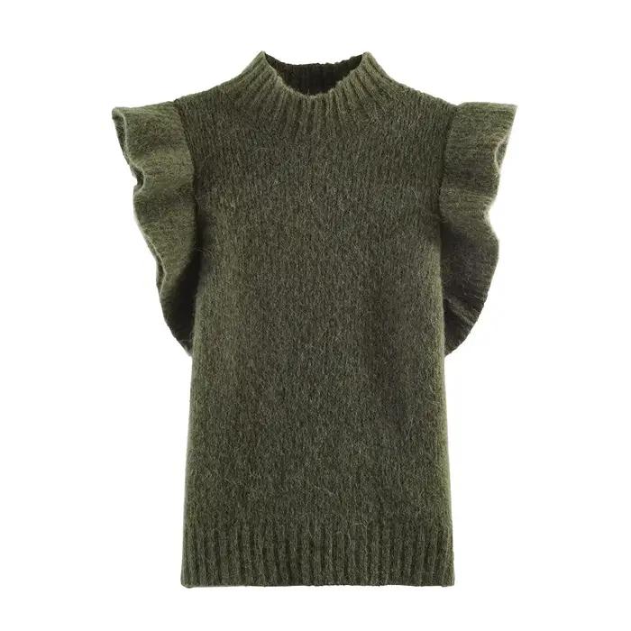 KONDALA Chic 2026 – Nouveau Gilet Long Tricoté Uni pour Femme, Style Plissé Décontracté, Sans Manche