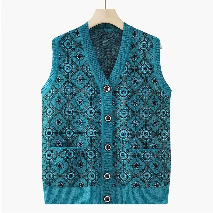 Gilet pour personnes âgées grand-mère, pull tricoté, Cardigan, vêtements, veste d'automne et d'hiver
