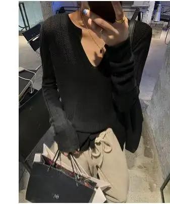 Pull à col en V pour femme, manches longues, mince, ample, médicaments, tempérament, paresseux, débu