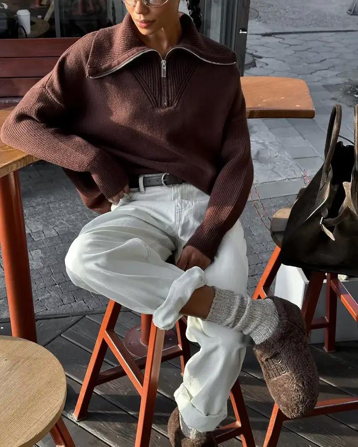 Pull en tricot polyvalent à manches longues, col semi-haut à fermeture éclair, pour l'automne et l'h