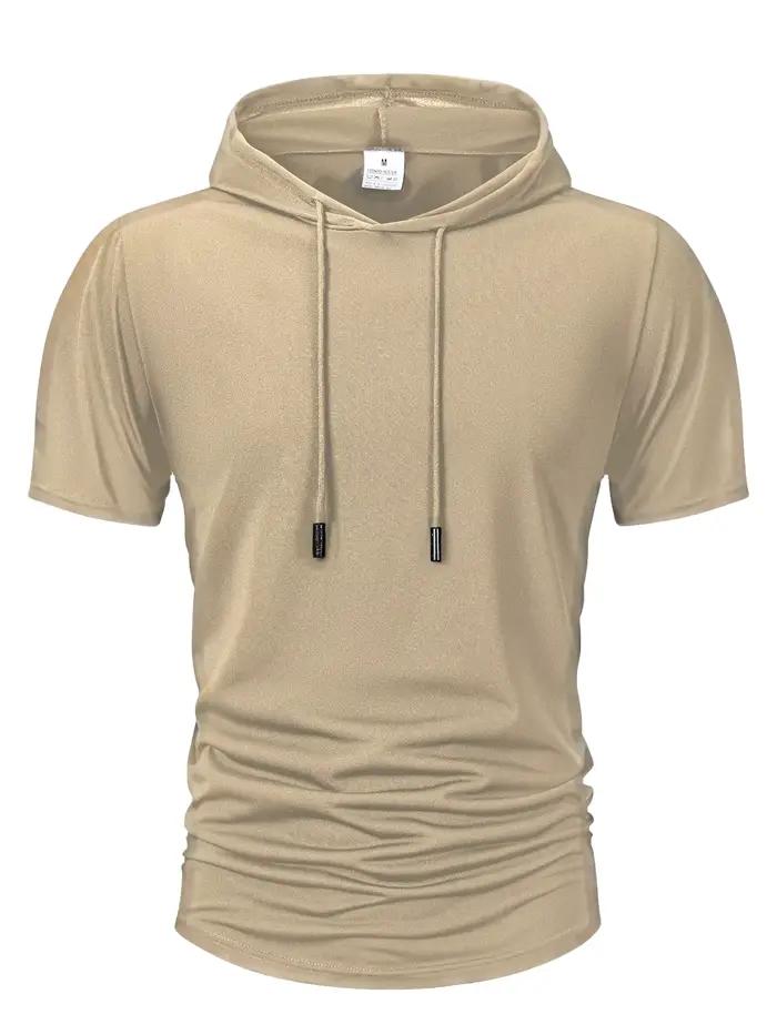 Sweat-shirt à capuche pour hommes, décontracté, manches courtes, ample, couleur unie, léger, Fitness