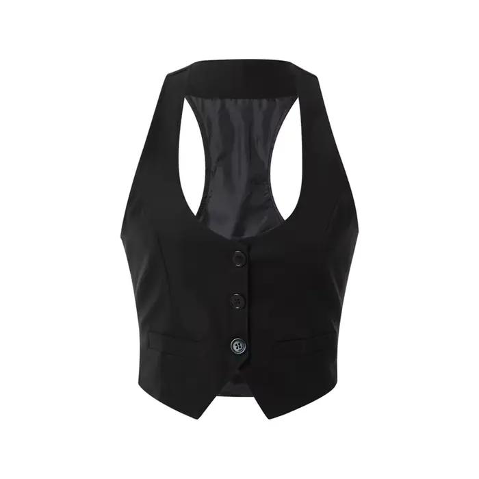 Lamuusaa femmes gilet mode vêtements Sexy col en V sans manches boutonné ajusté Racer dos classique 