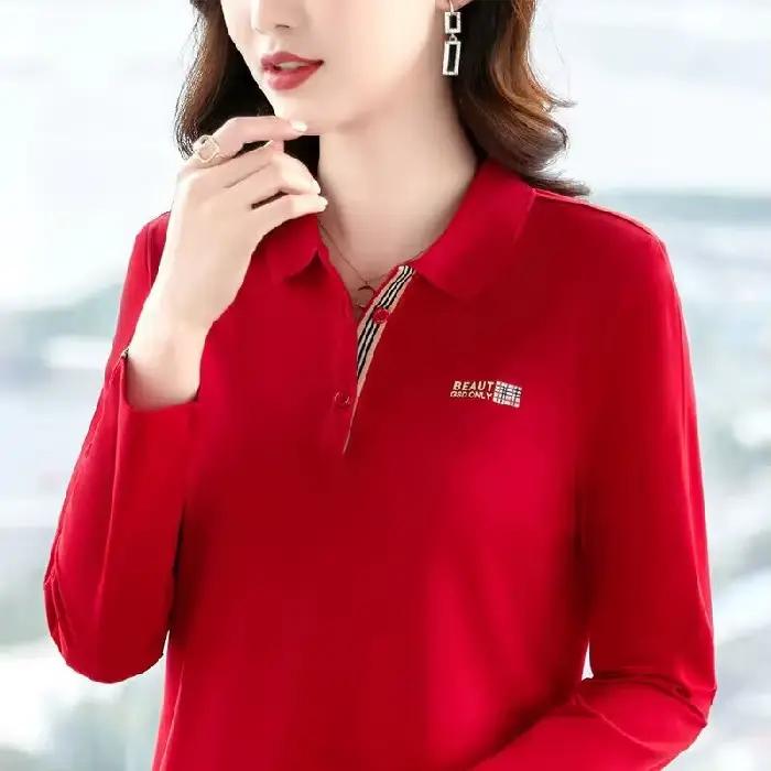 Polo à manches longues pour femme, coupe ample, avec col, nouveau style, haut de sport printemps-aut