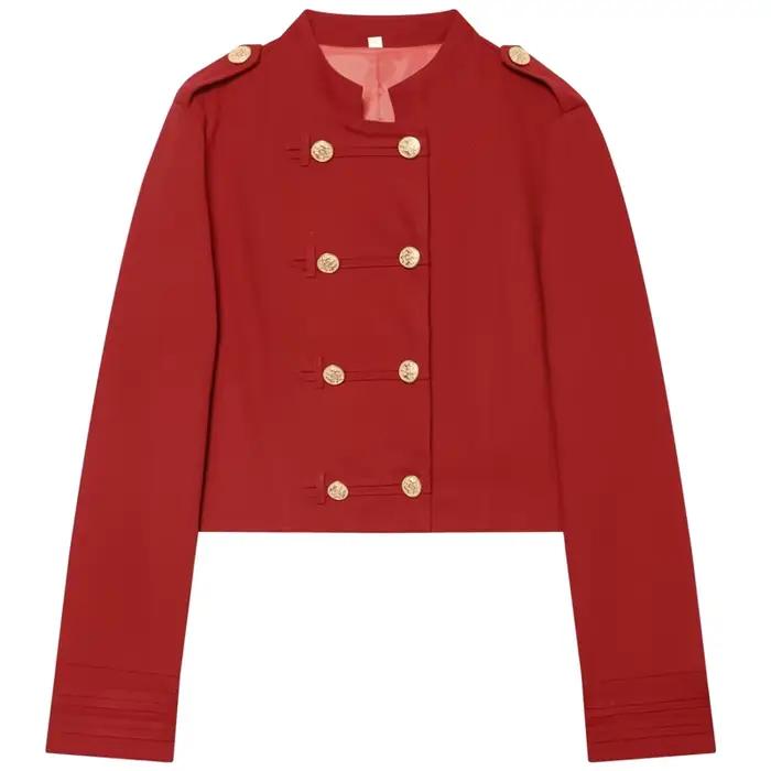 HXAO Veste Courte Rouge Femme Automne 2026 Col Rond Boutons Dorés Manches Longues Hauts Slim Double 