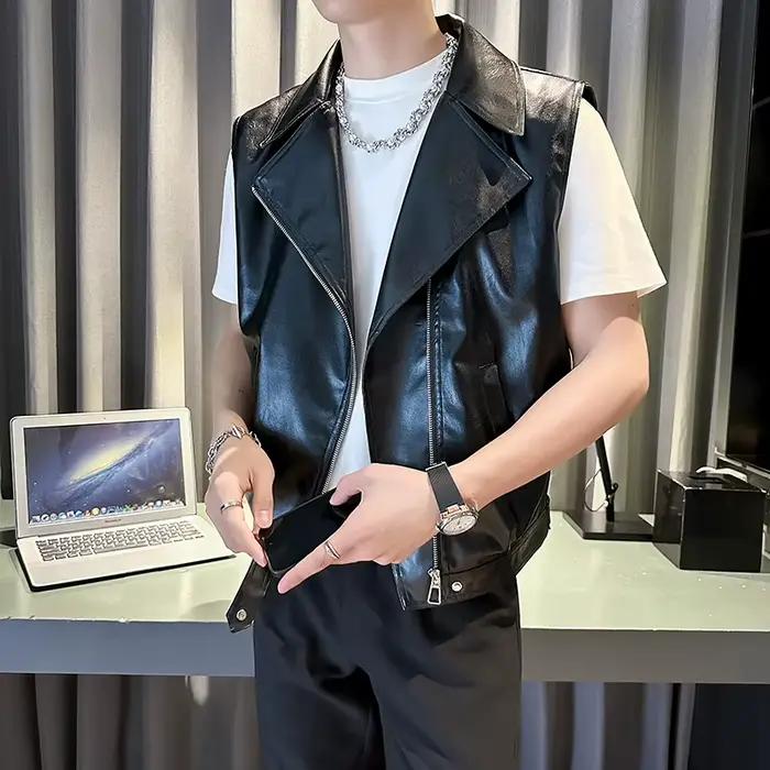Gilet en cuir Pu pour hommes, Streetwear tendance, veste de motard, gilet de moto, Style Hip Hop, Cl