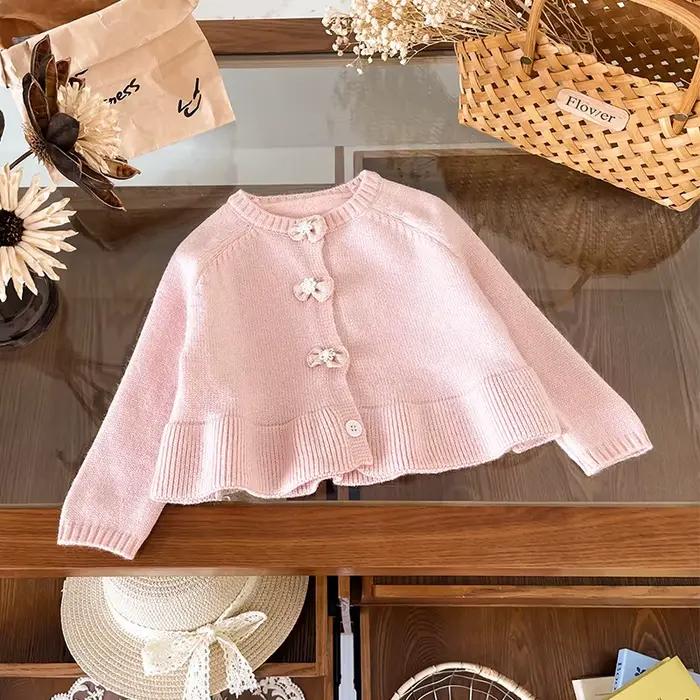 Cardigan pour filles, nouveau Style, bouton à nœud, pull ample en tricot paresseux, automne 2025