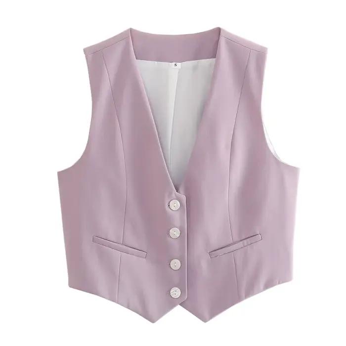 HH mode femmes gilet sans manches gilets pour femmes Chic col en v simple boutonnage dames élégant b